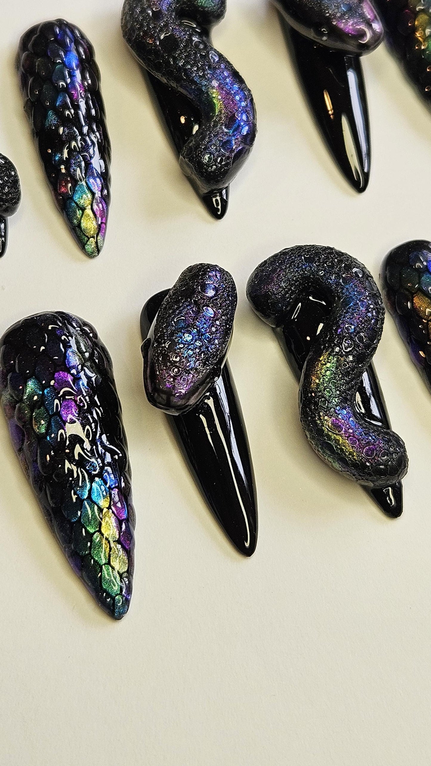 Iridescent Snake Design. Choose Nail Shape and Length.
