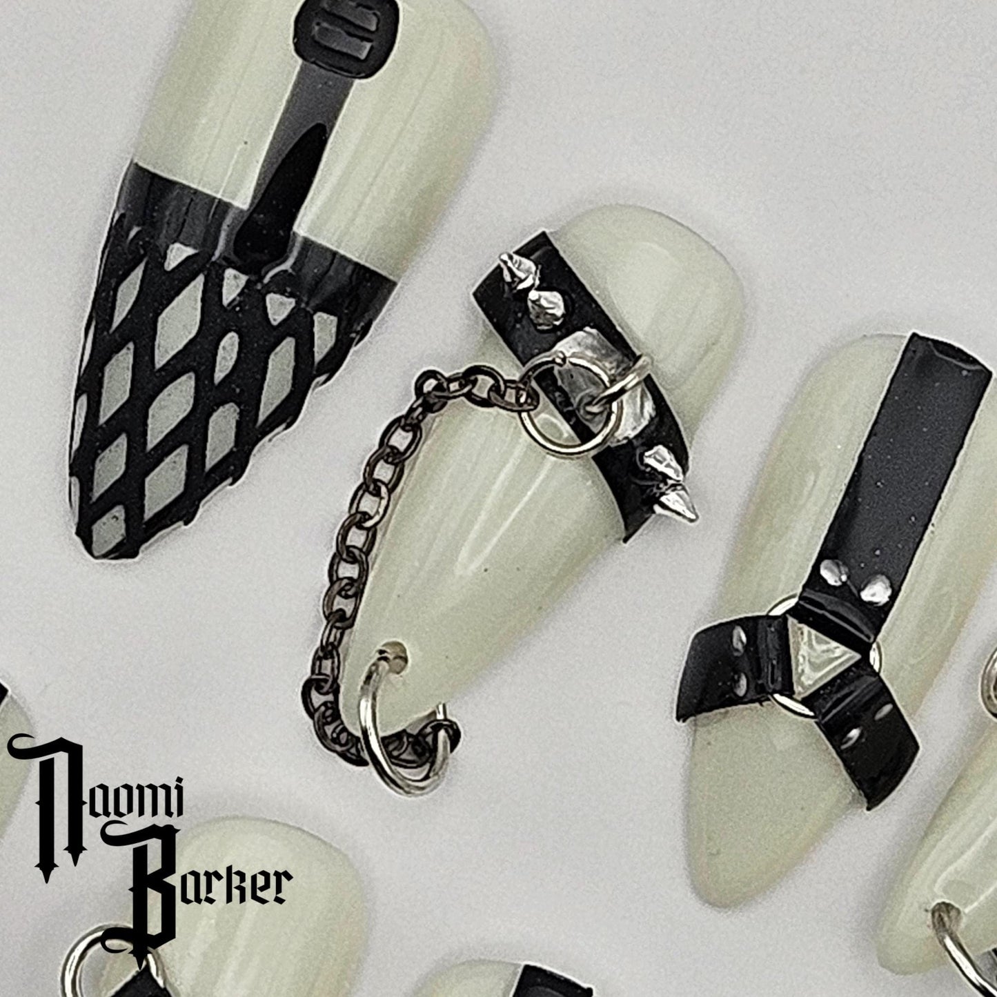 Bondage/S&M Press on nails, glow in the dark base