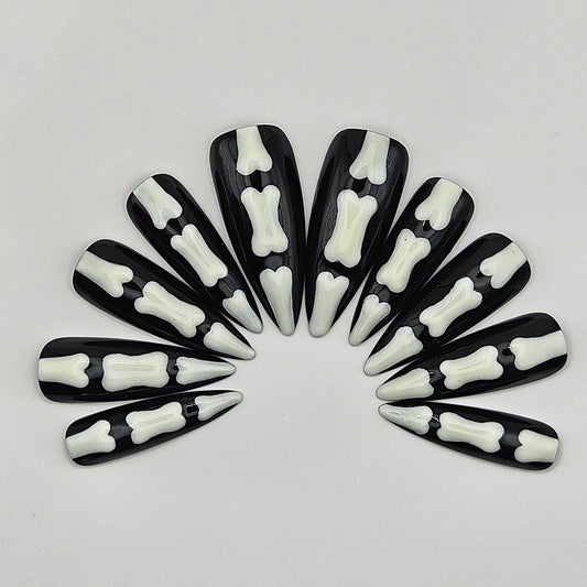 Glow in the Dark Skeleton Finger Bones. Choose Nail Shape and Length