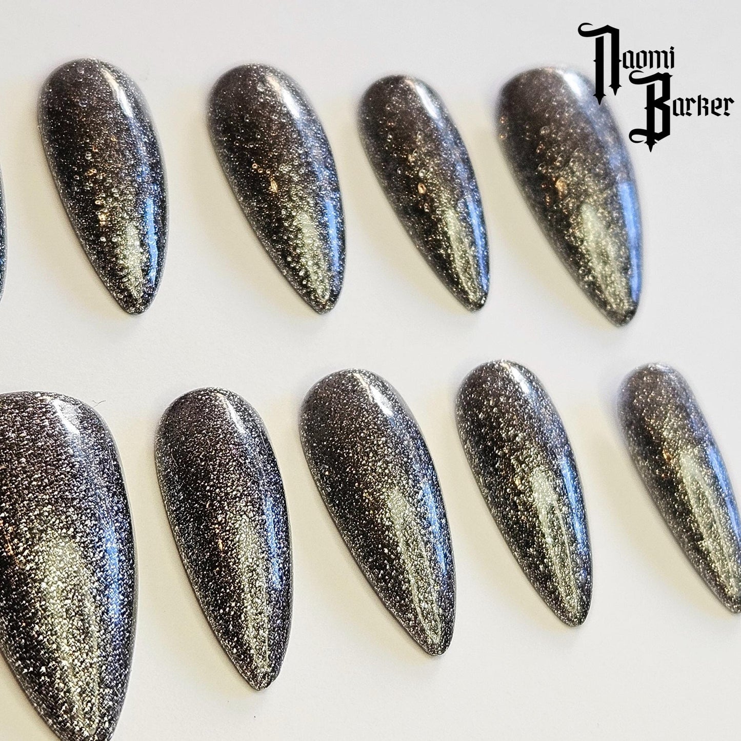 Silver Glitter in Sheer Black. Choose Nail Shape and Length.
