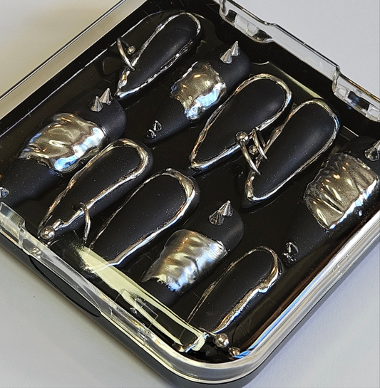 Piercings, Molten Metal, Spikes. Choose Nail Shape and Length.