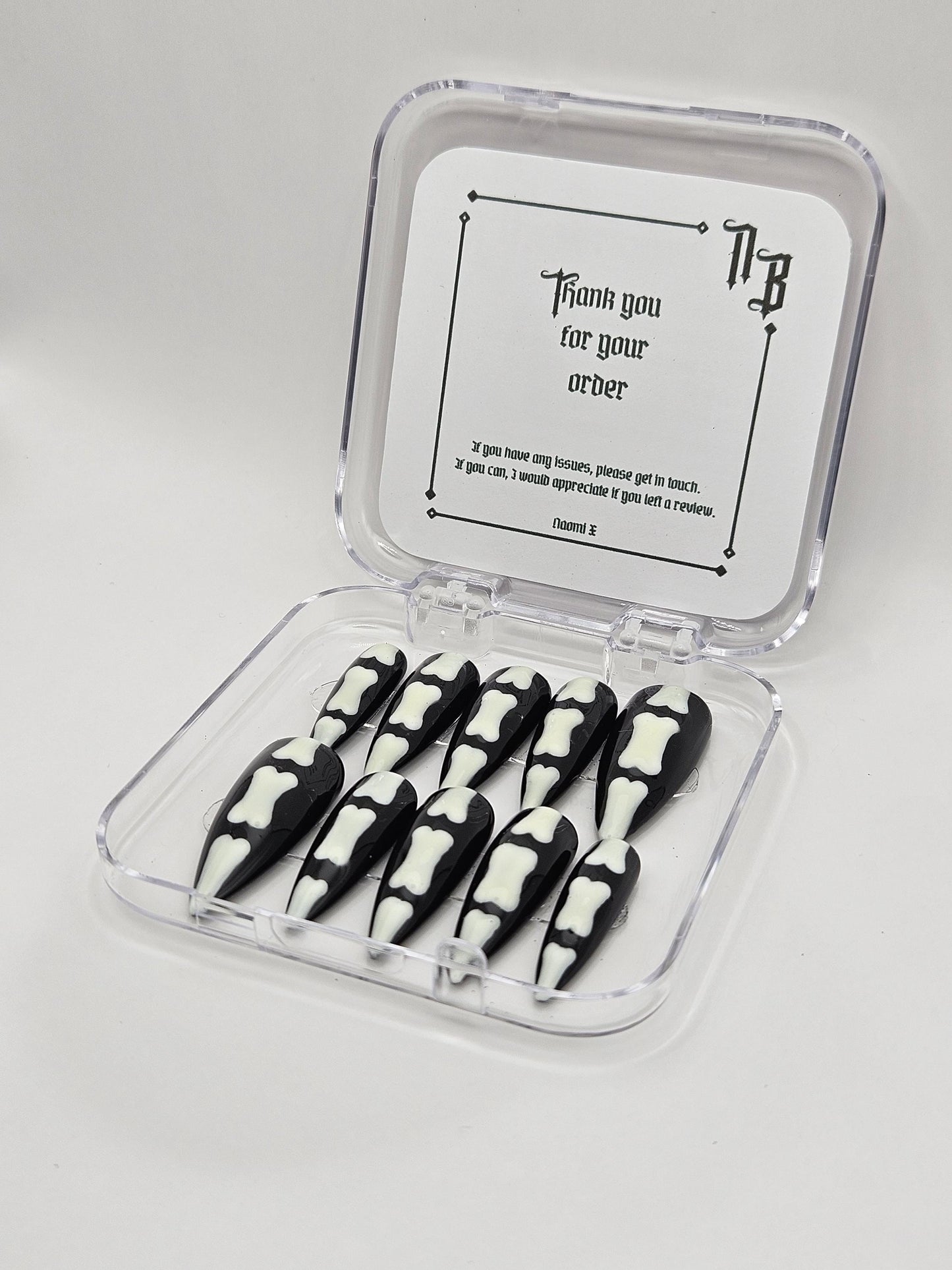 Glow in the Dark Skeleton Finger Bones. Choose Nail Shape and Length