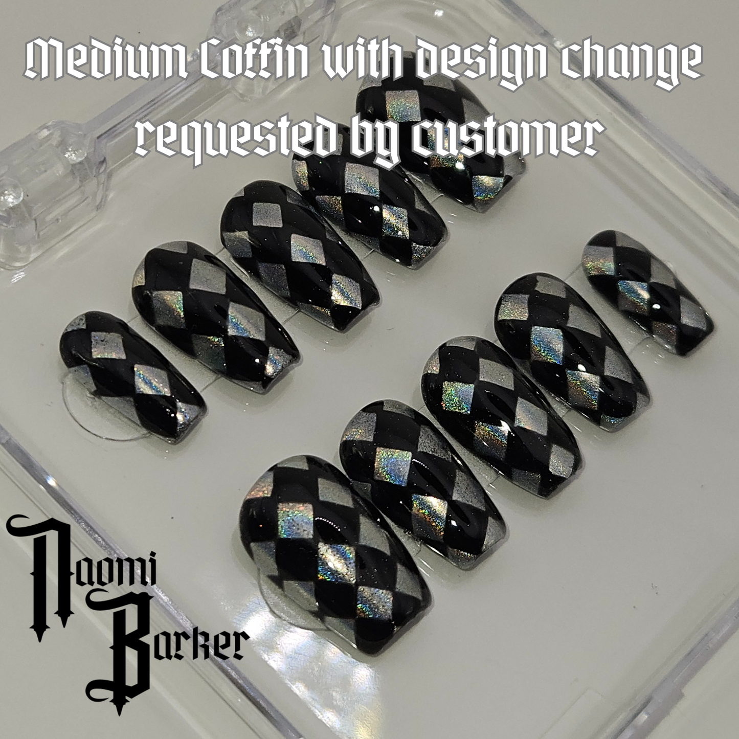 Holographic checkerboard Press on Nails. Choose Shape and Length