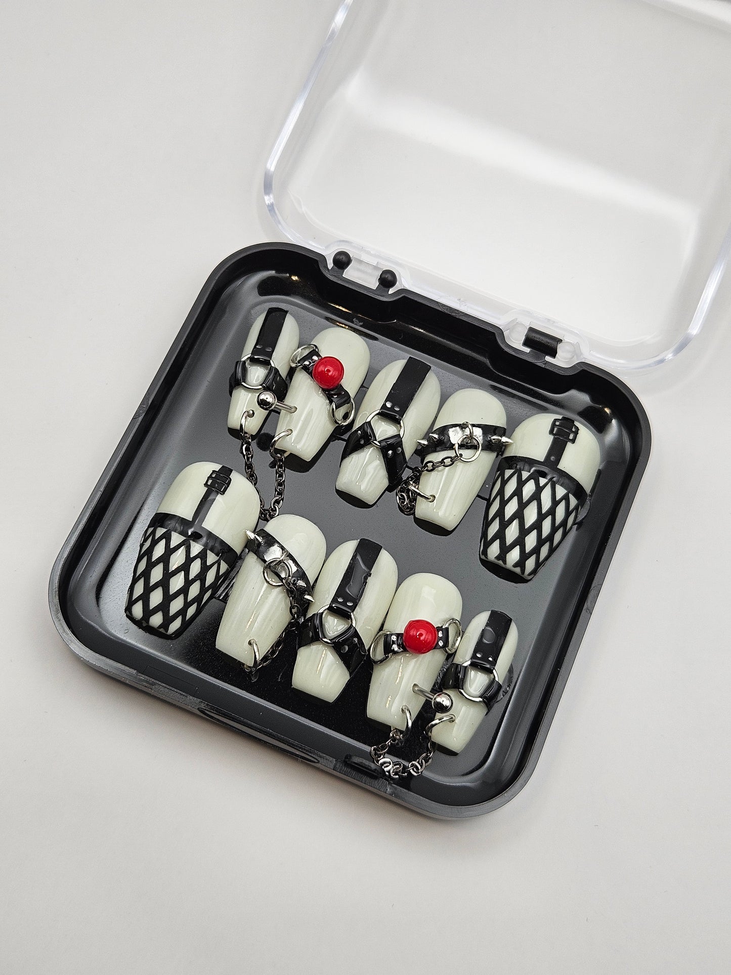 Bondage/S&M Press on nails, glow in the dark base