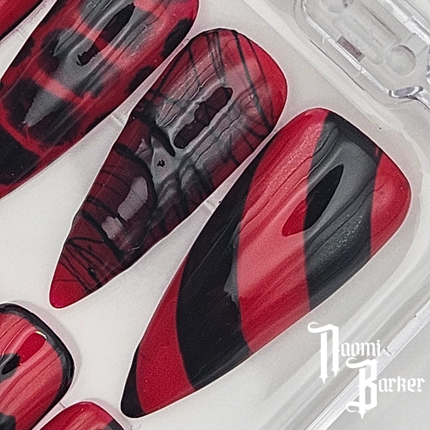 Red and Black. Choose Nail Shape and Length
