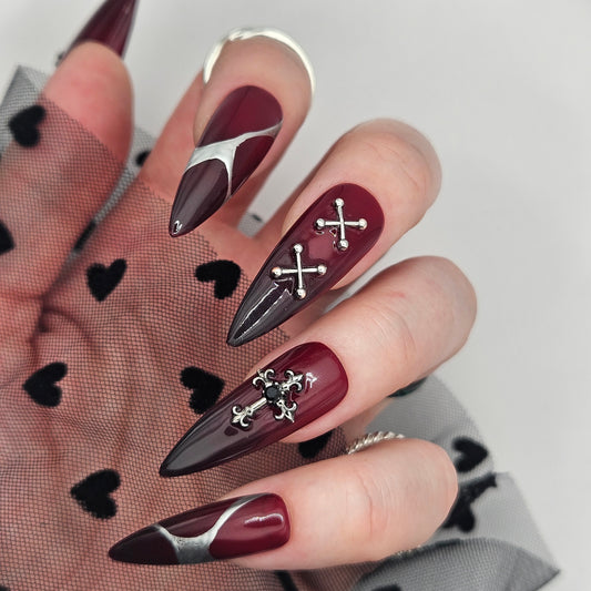 Gothic Blood Red, Crosses and Silver Detail