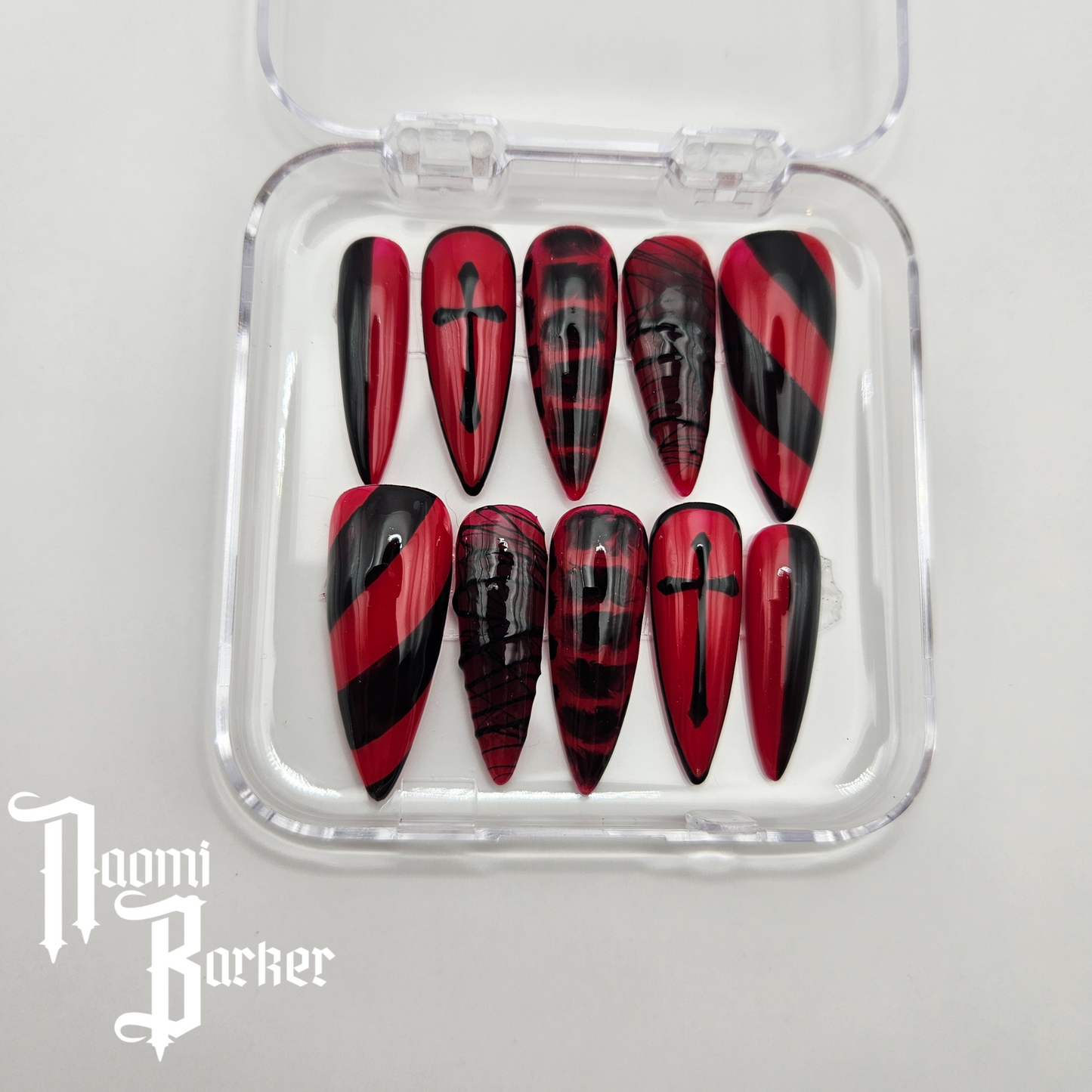 Red and Black. Choose Nail Shape and Length