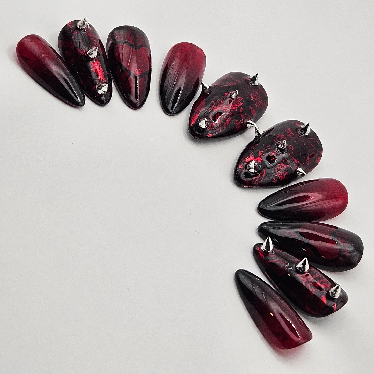 Red and Black Alt Nails With Moody Heart. Choose Nail Shape and Length