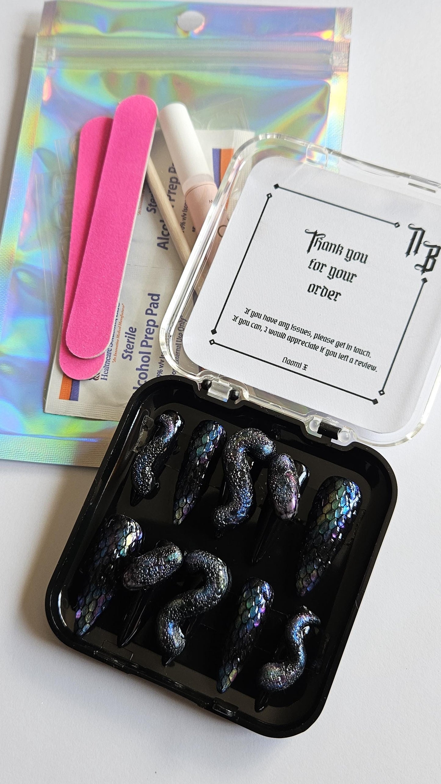 Iridescent Snake Design. Choose Nail Shape and Length.