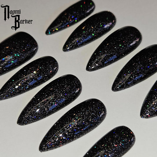 Black Holographic Glitter. Choose Nail Shape and Length.