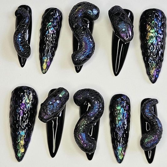 Iridescent Snake Design. Choose Nail Shape and Length.