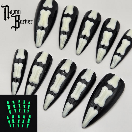 Glow in the Dark Skeleton Finger Bones. Choose Nail Shape and Length