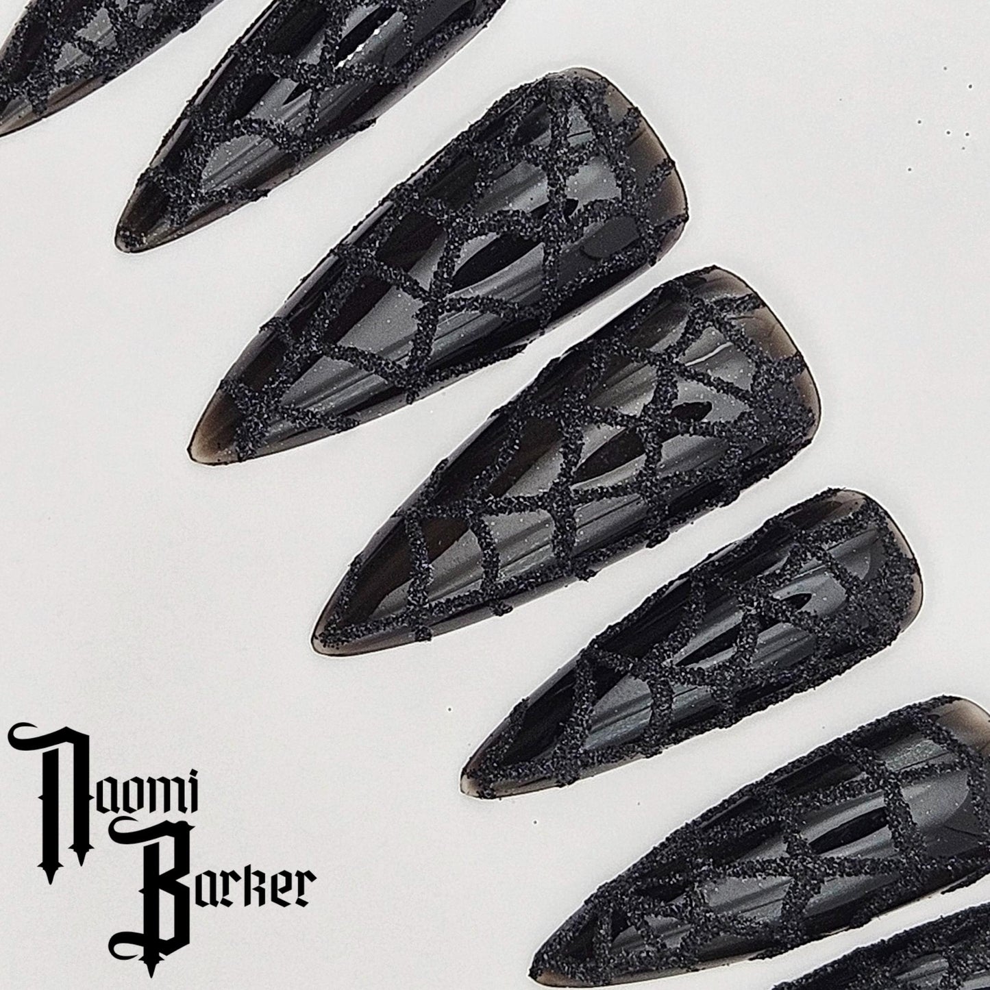 Glitter spiderweb on jelly black. Choose nail shape and length.