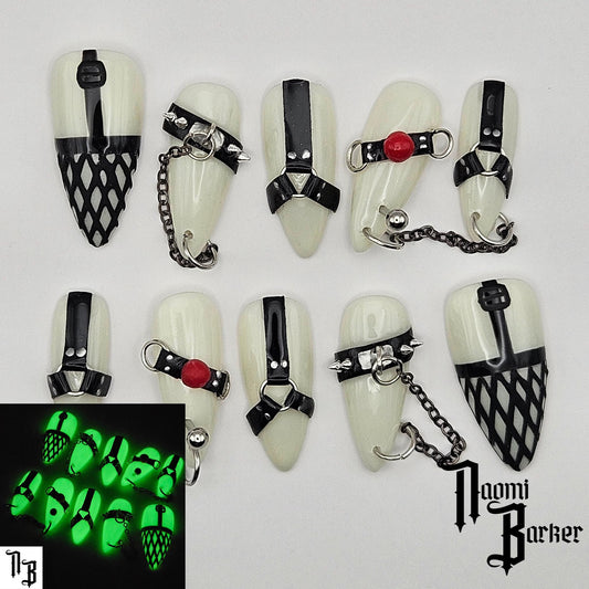 Bondage/S&M Press on nails, glow in the dark base