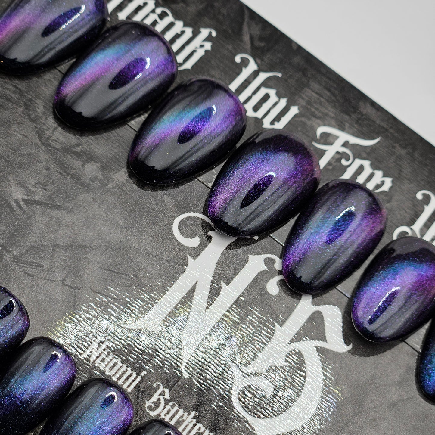 Ready to Ship - Colour shift blue/purple on black- Short Almond