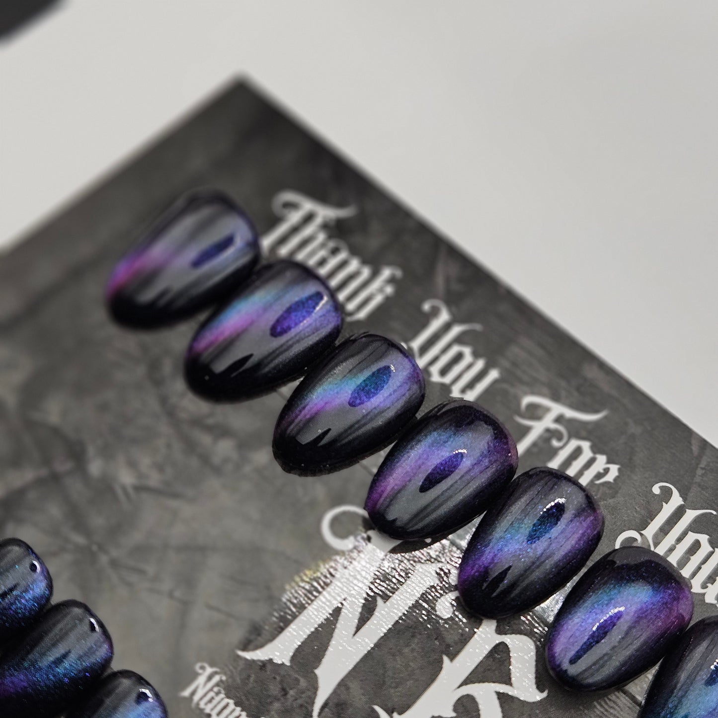 Ready to Ship - Colour shift blue/purple on black- Short Almond