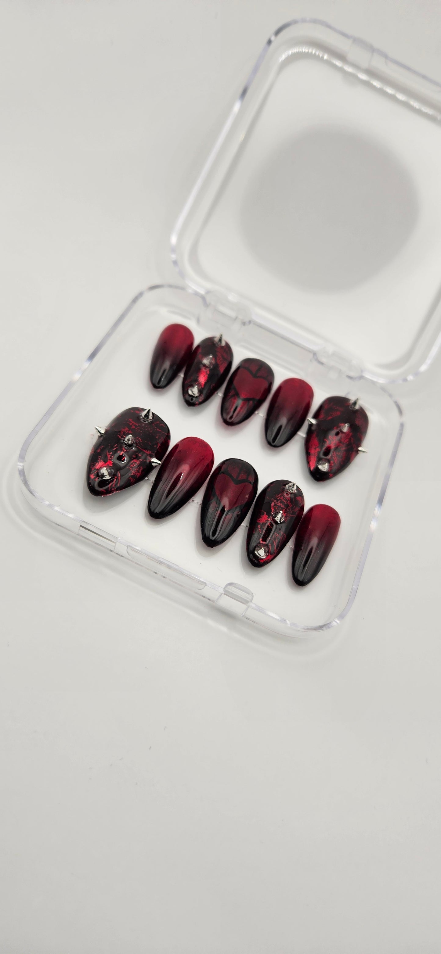 Red and Black Alt Nails With Moody Heart. Choose Nail Shape and Length