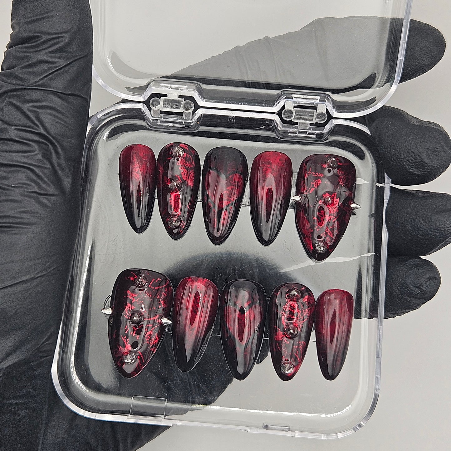 Red and Black Alt Nails With Moody Heart. Choose Nail Shape and Length