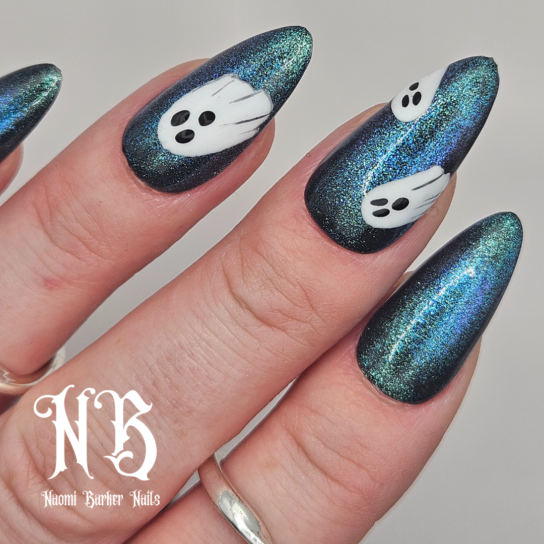 Halloween - Cute Ghosts on Glitter Blue/Green