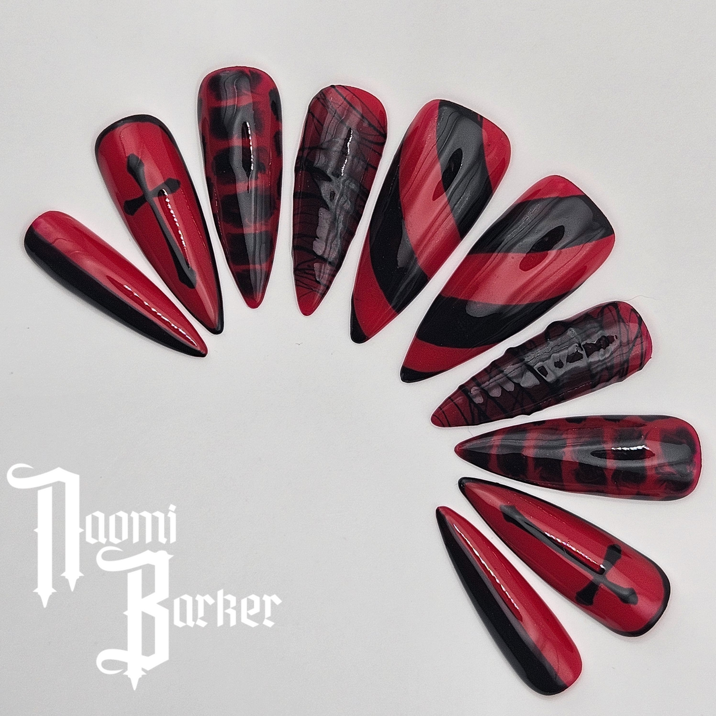 Red and Black. Choose Nail Shape and Length