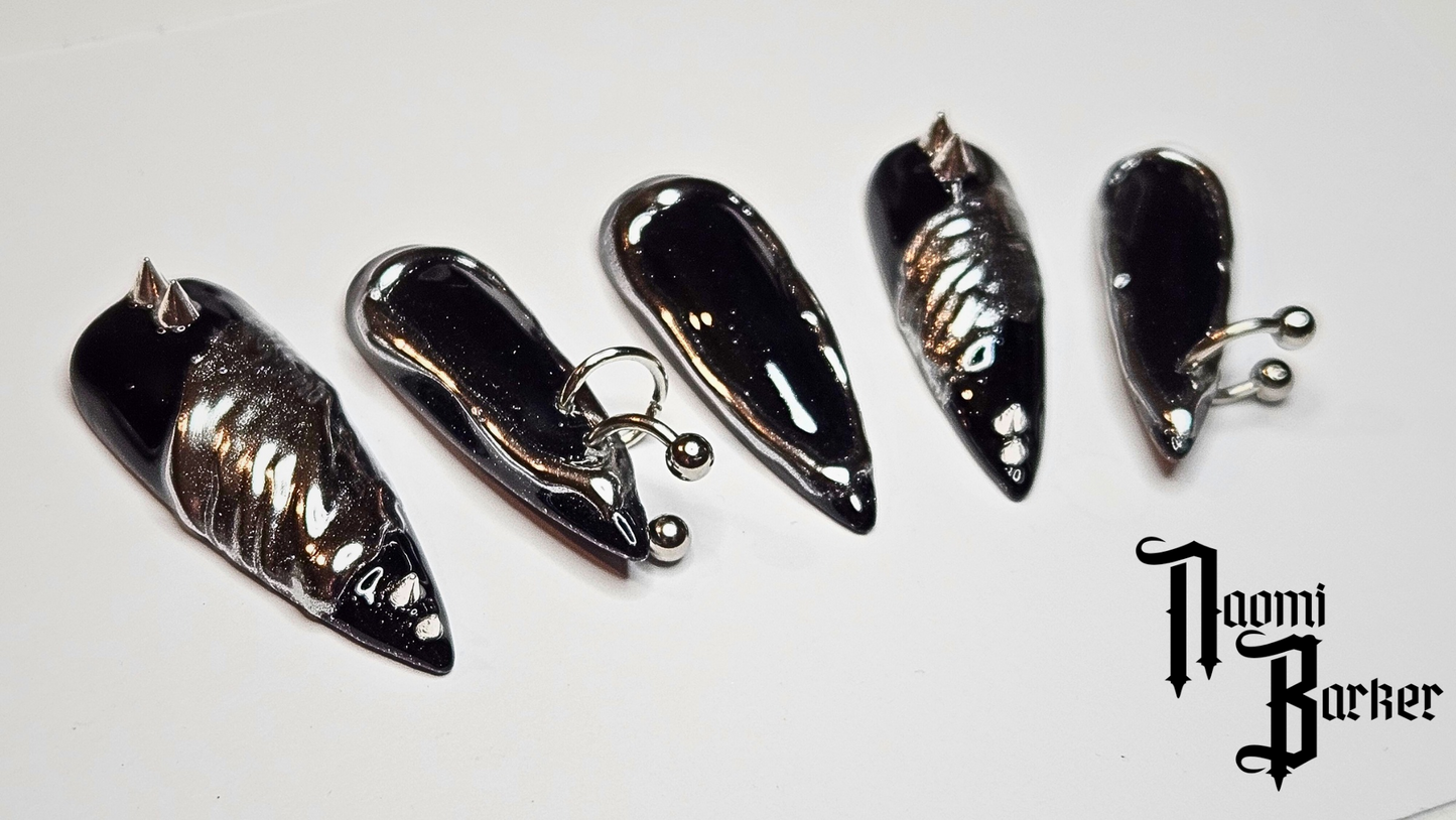 Piercings, Molten Metal, Spikes. Choose Nail Shape and Length.