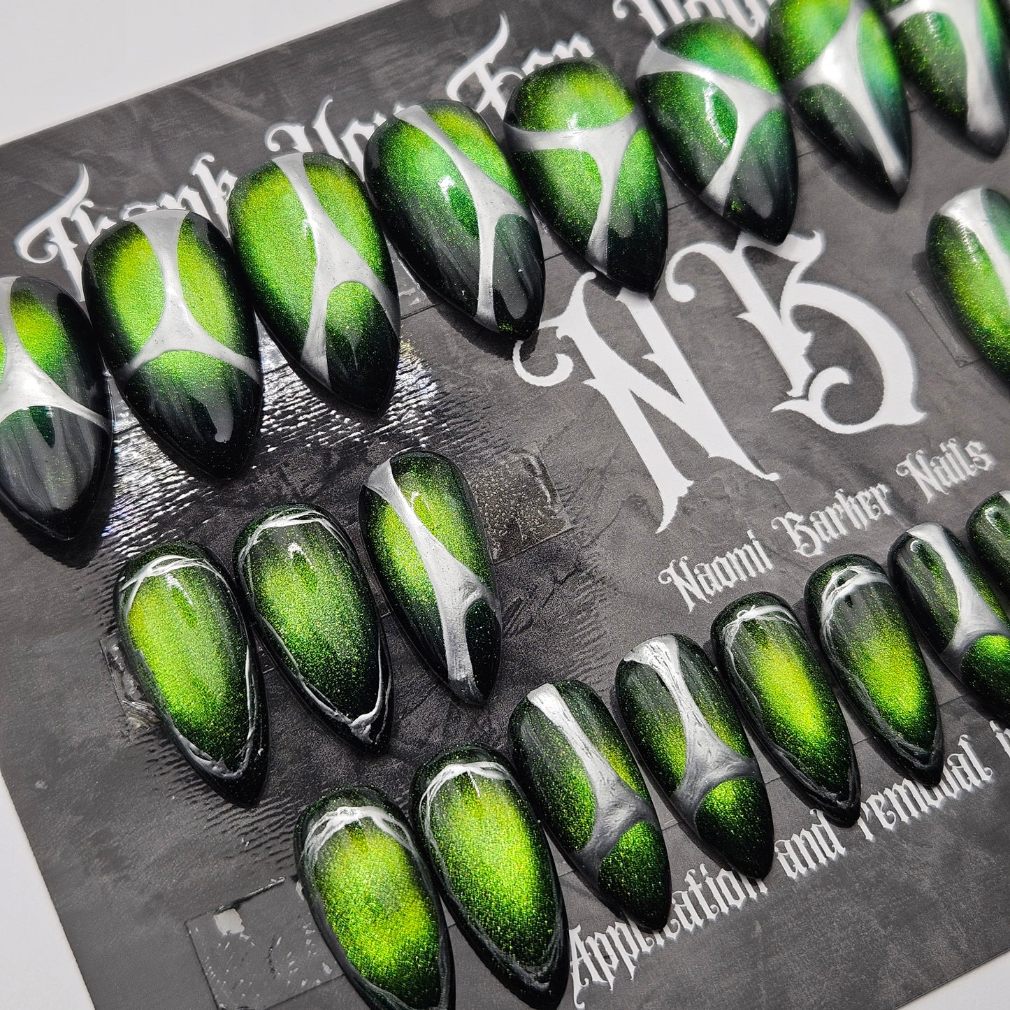 24 Set - Green Cat Eye, Silver Details