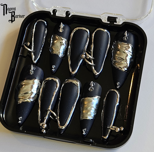 Piercings, Molten Metal, Spikes. Choose Nail Shape and Length.