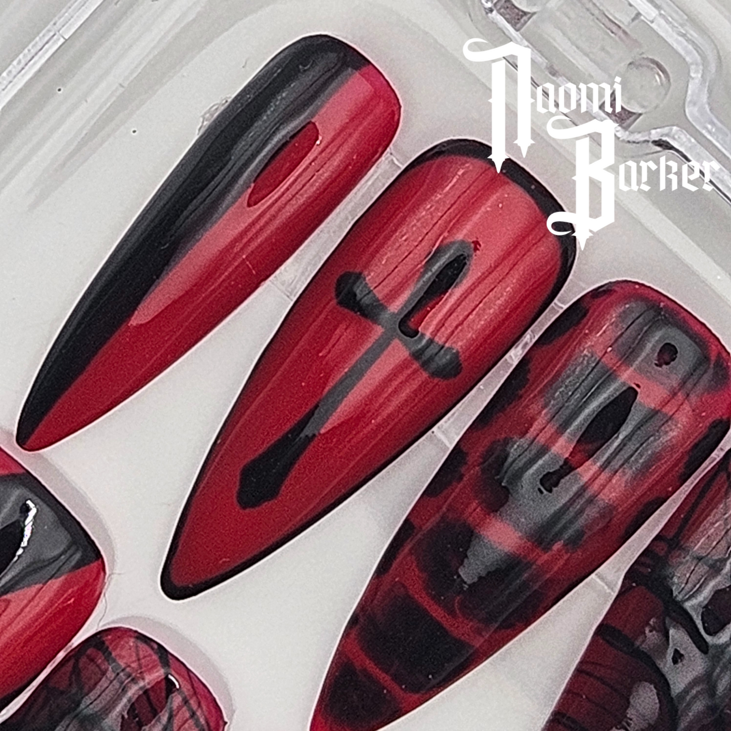 Red and Black. Choose Nail Shape and Length