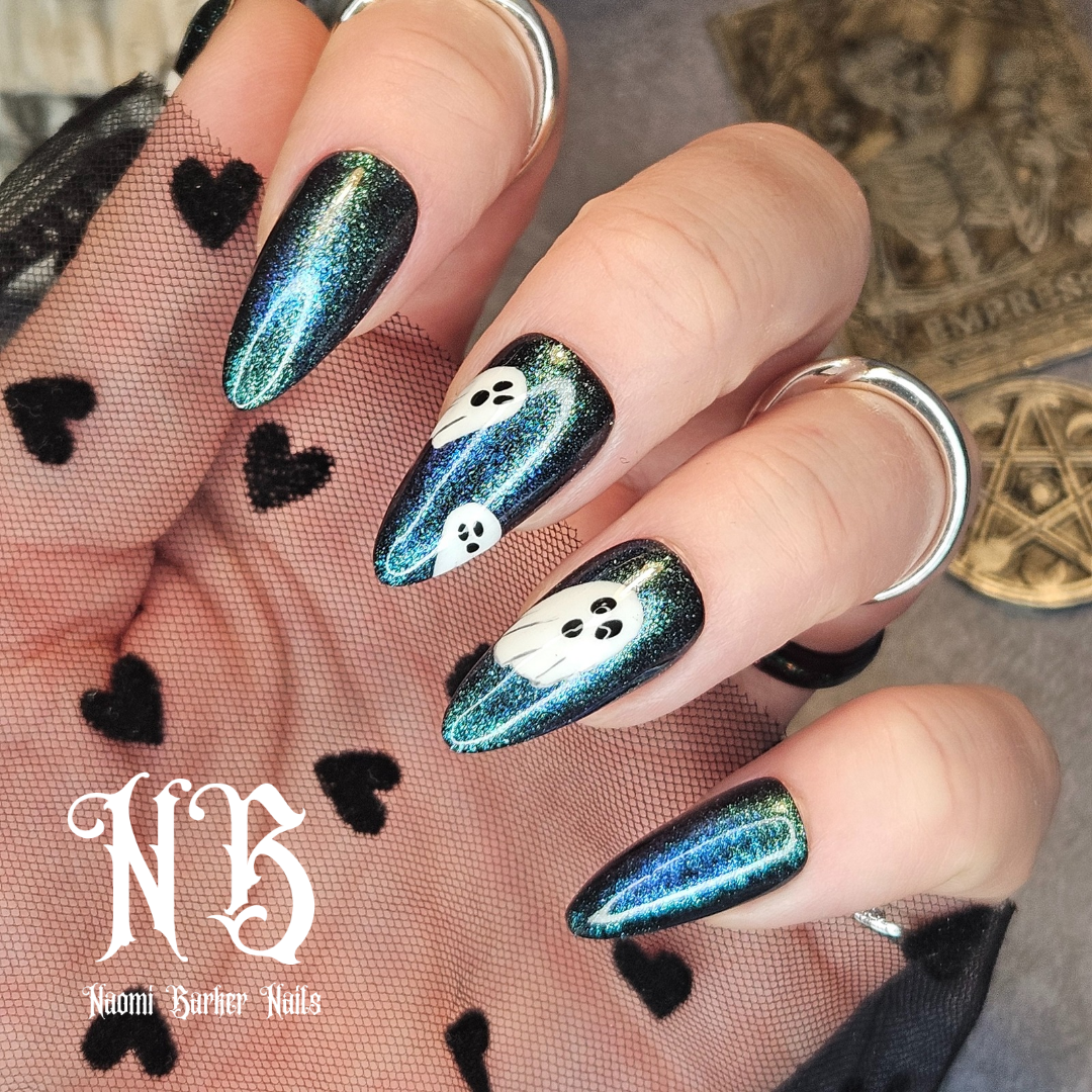 Halloween - Cute Ghosts on Glitter Blue/Green
