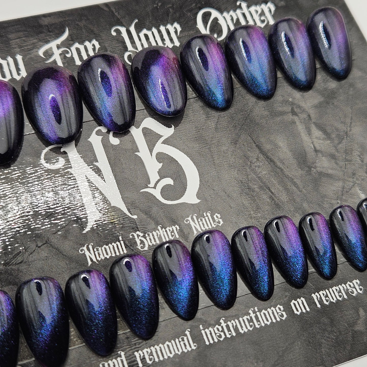 Ready to Ship - Colour shift blue/purple on black- Short Almond