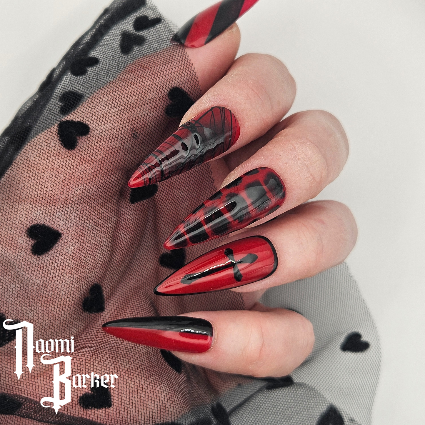 Red and Black. Choose Nail Shape and Length