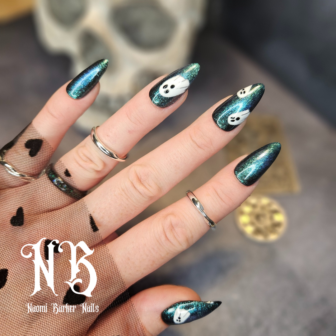 Halloween - Cute Ghosts on Glitter Blue/Green