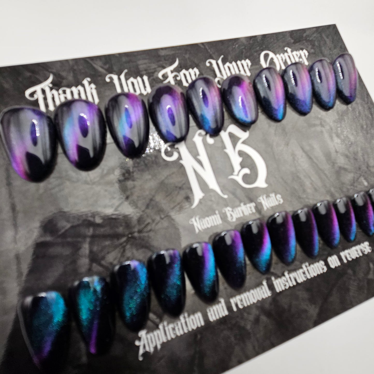 Ready to Ship - Colour shift blue/purple on black- Short Almond