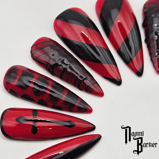 Red and Black. Choose Nail Shape and Length