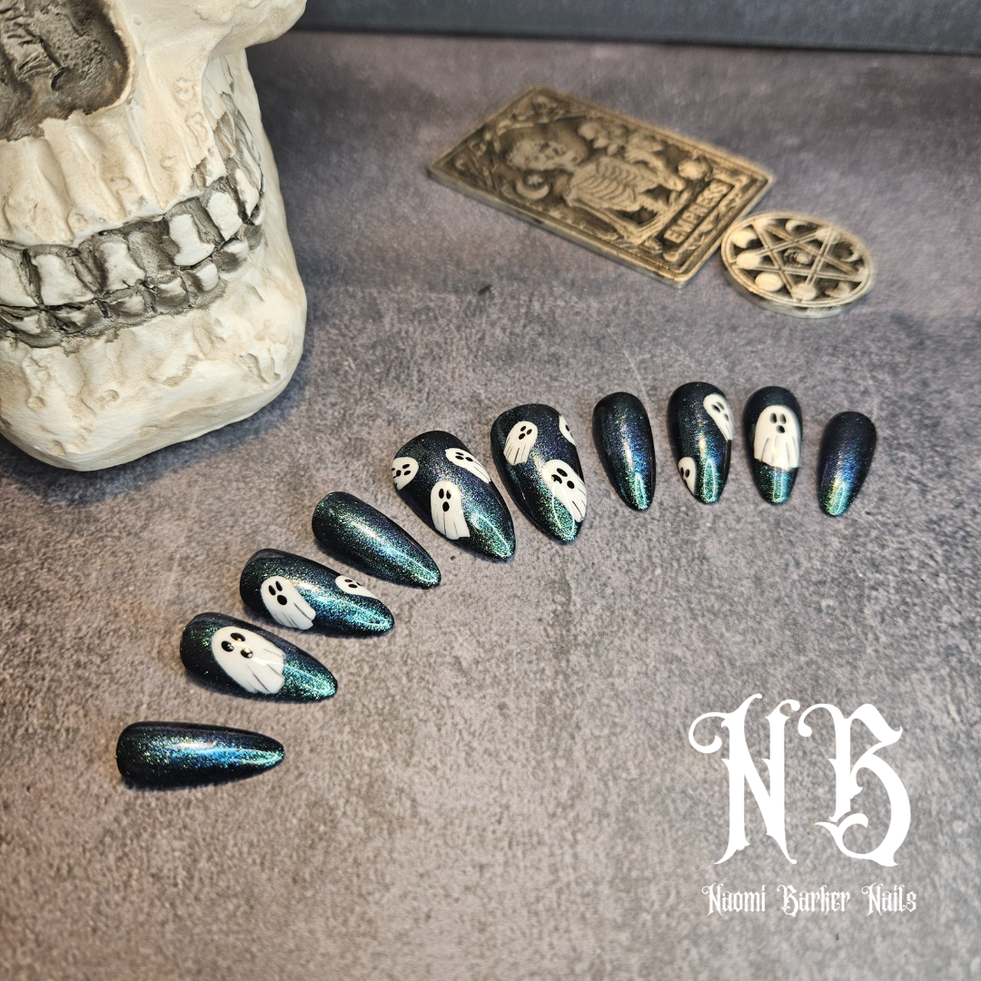 Halloween - Cute Ghosts on Glitter Blue/Green