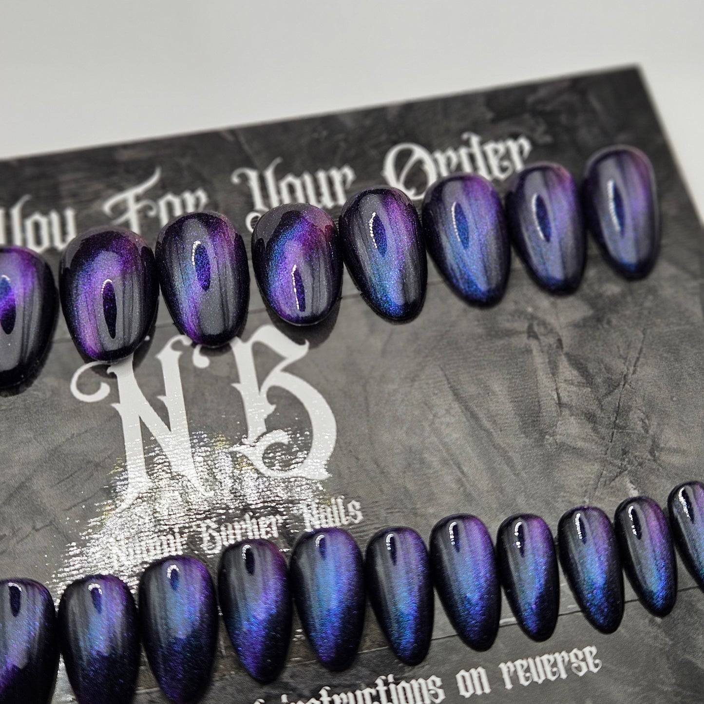 Ready to Ship - Colour shift blue/purple on black- Short Almond