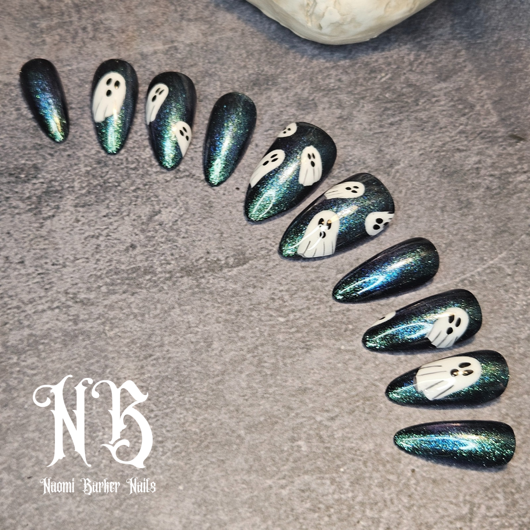 Halloween - Cute Ghosts on Glitter Blue/Green