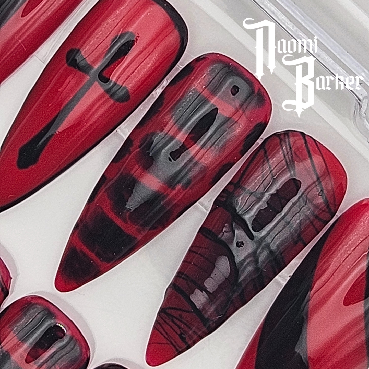 Red and Black. Choose Nail Shape and Length