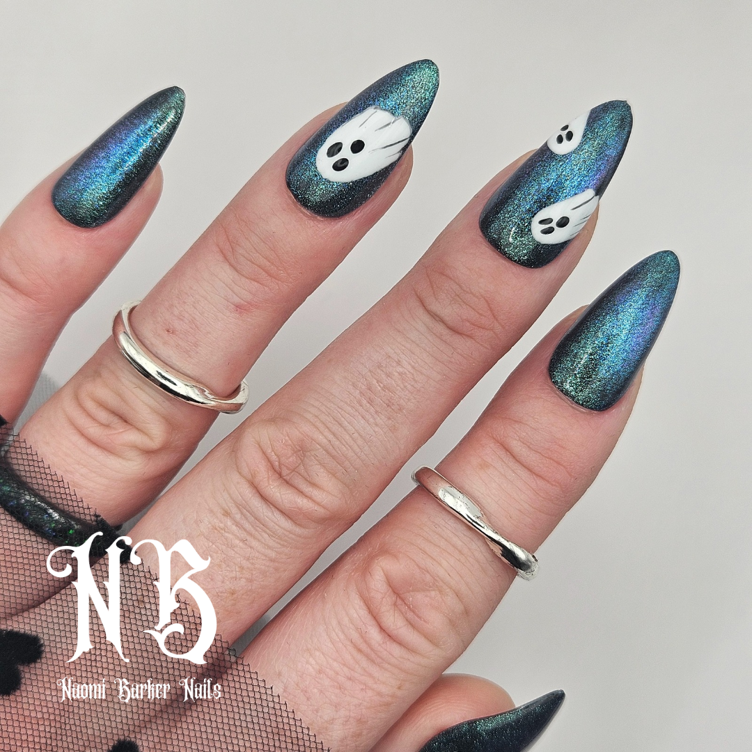 Halloween - Cute Ghosts on Glitter Blue/Green