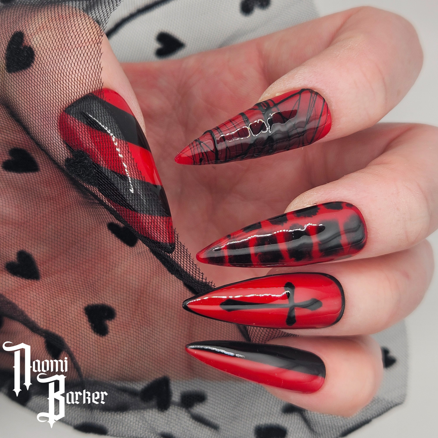 Red and Black. Choose Nail Shape and Length
