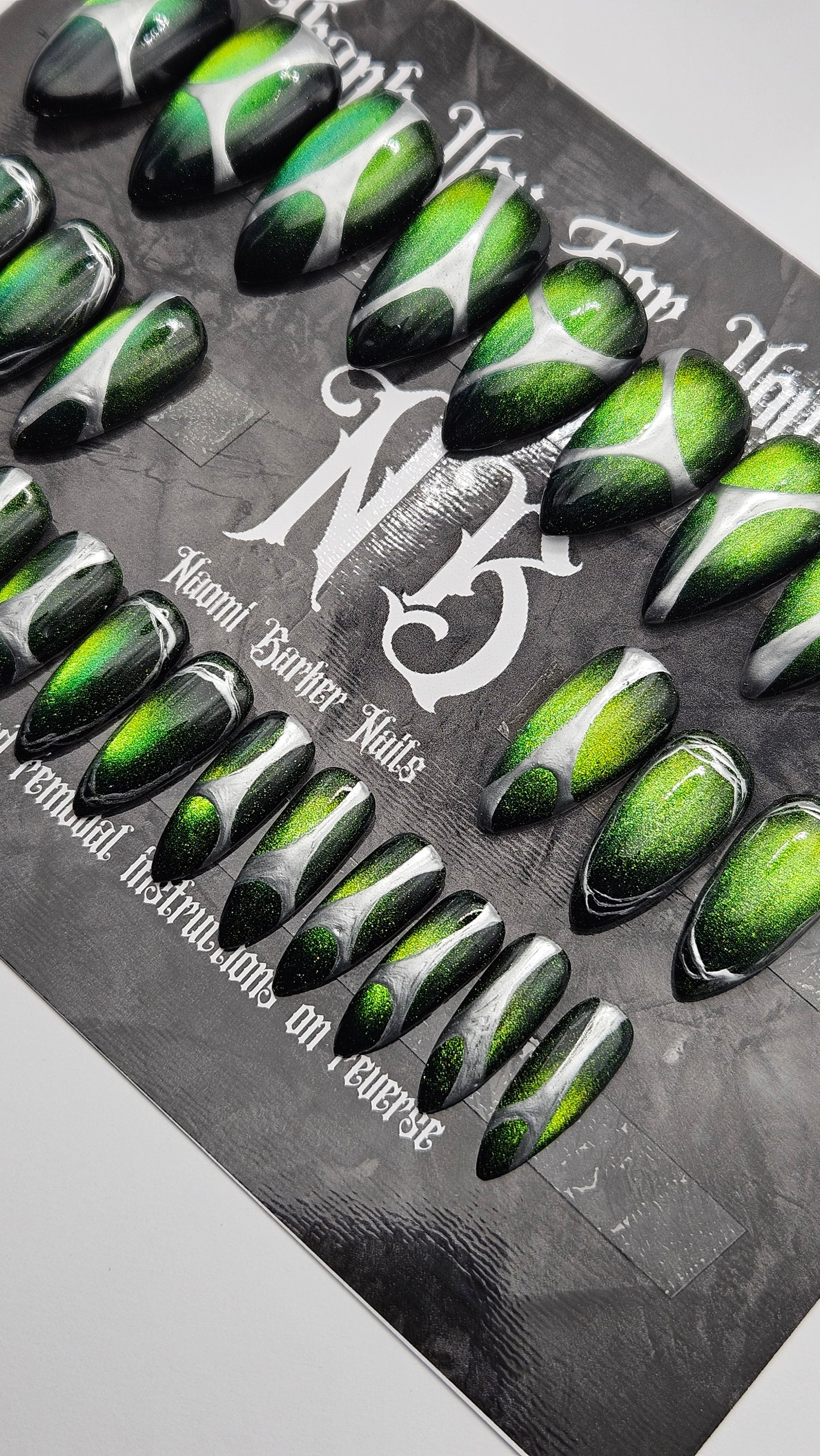 24 Set - Green Cat Eye, Silver Details