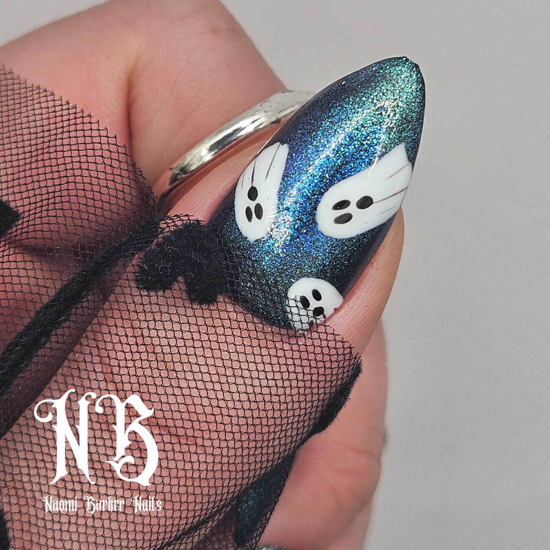 Halloween - Cute Ghosts on Glitter Blue/Green