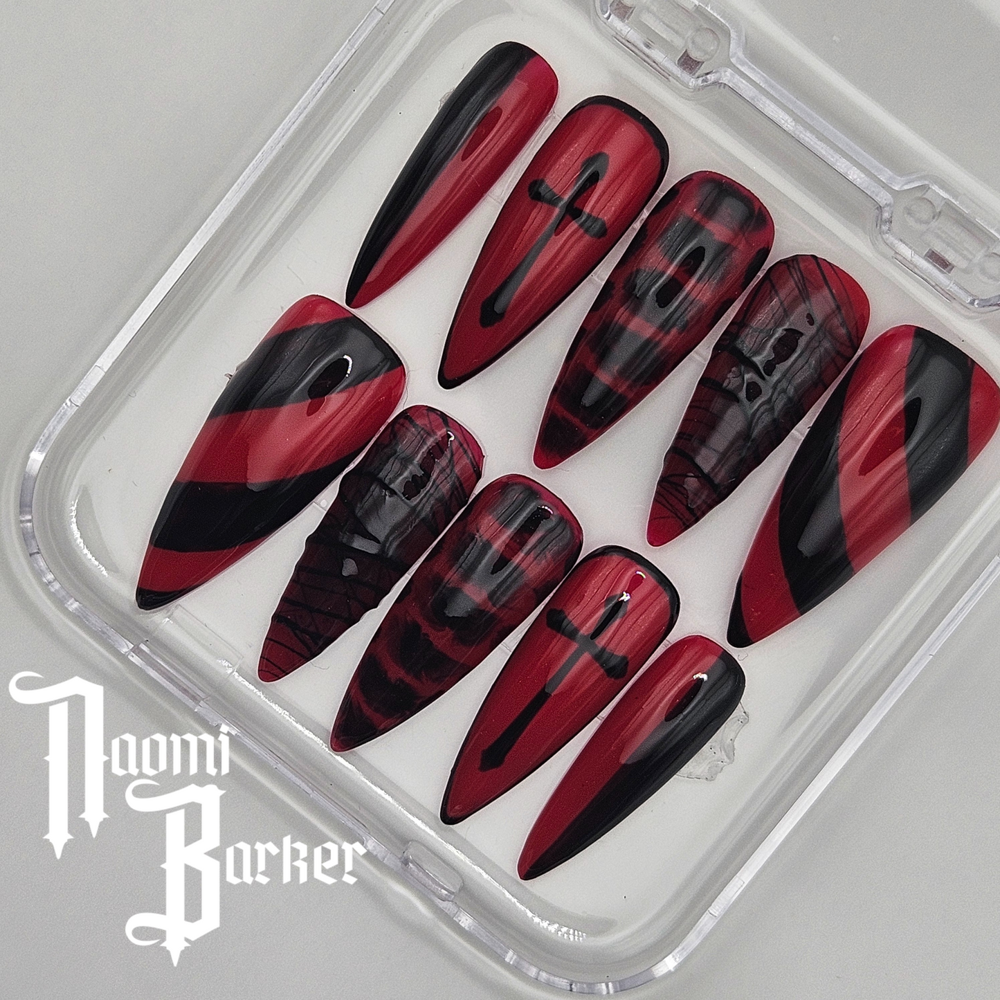 Red and Black. Choose Nail Shape and Length