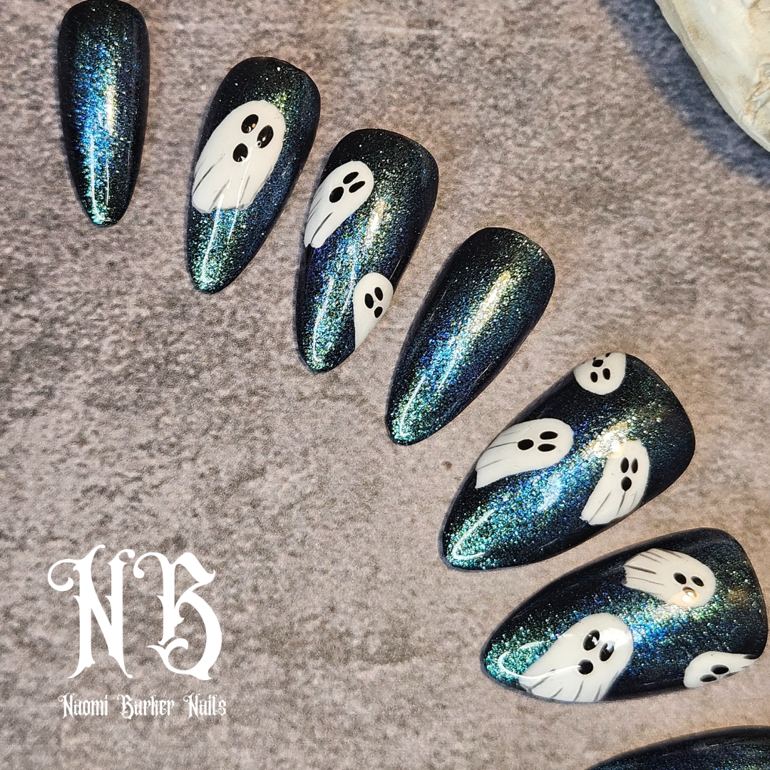 Halloween - Cute Ghosts on Glitter Blue/Green