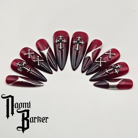 Gothic Blood Red, Crosses and Silver Detail