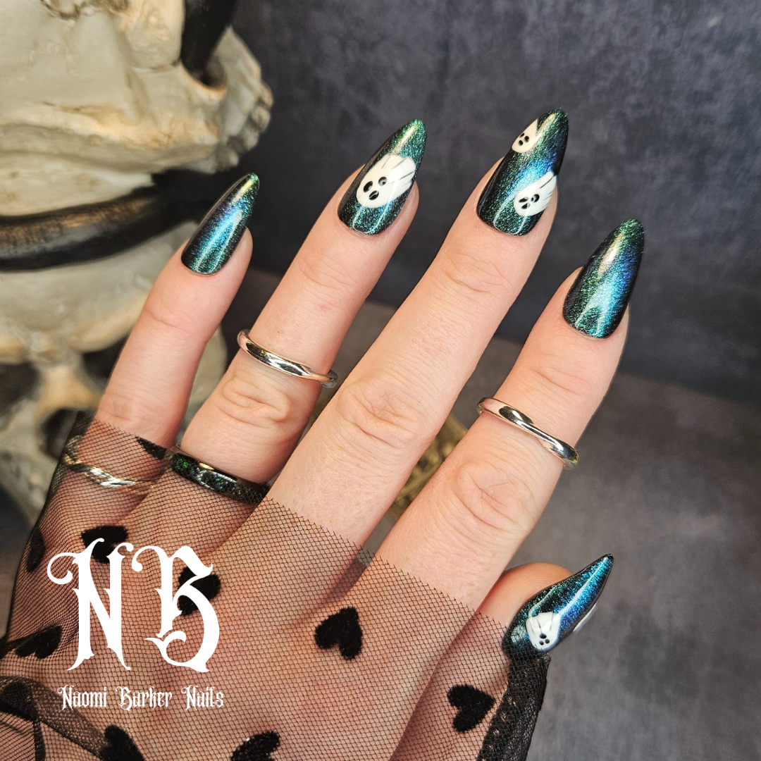 Halloween - Cute Ghosts on Glitter Blue/Green