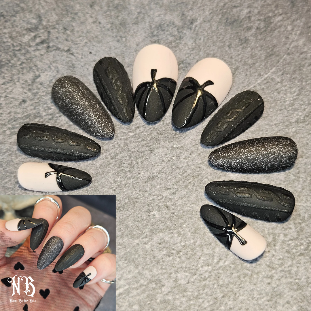 Halloween - Black pumpkin on nude, sweater, black glitter