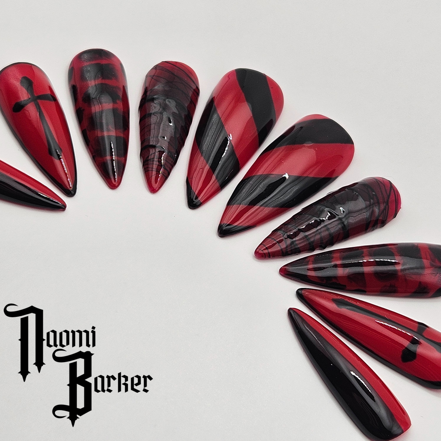 Red and Black. Choose Nail Shape and Length