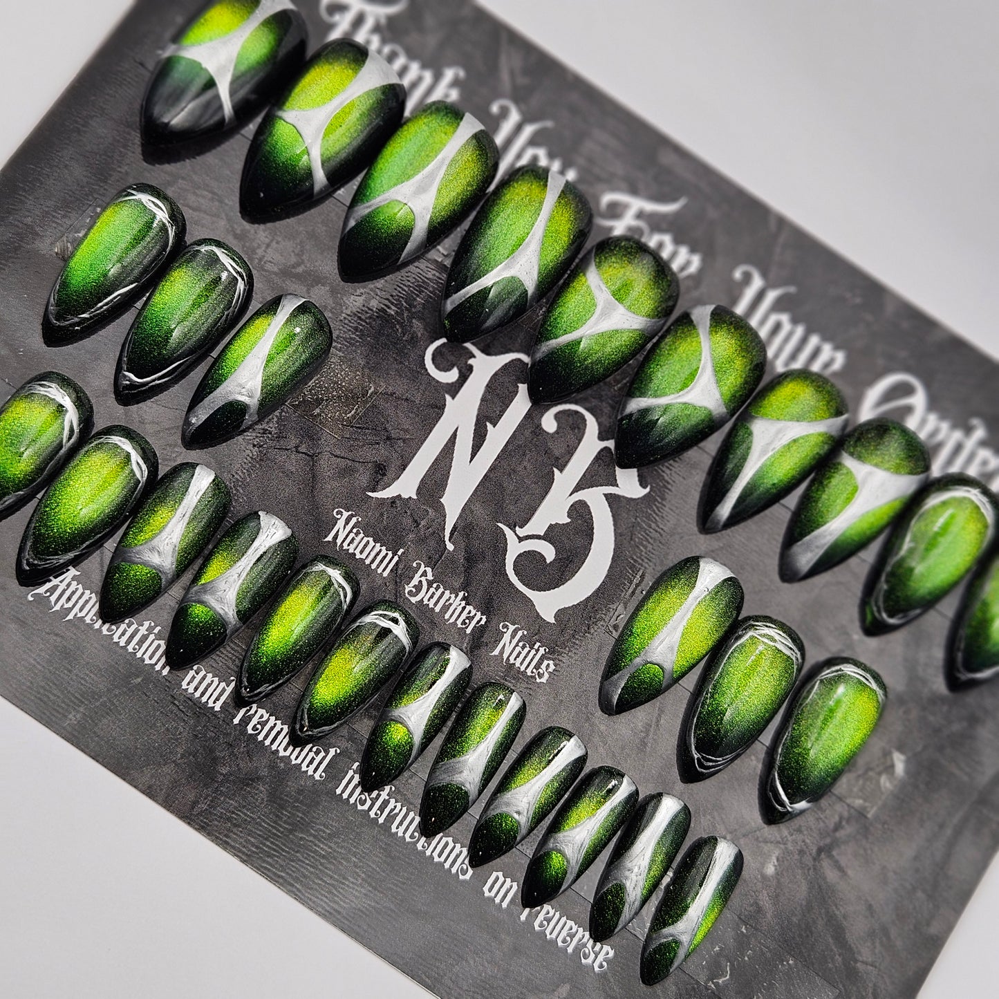 24 Set - Green Cat Eye, Silver Details