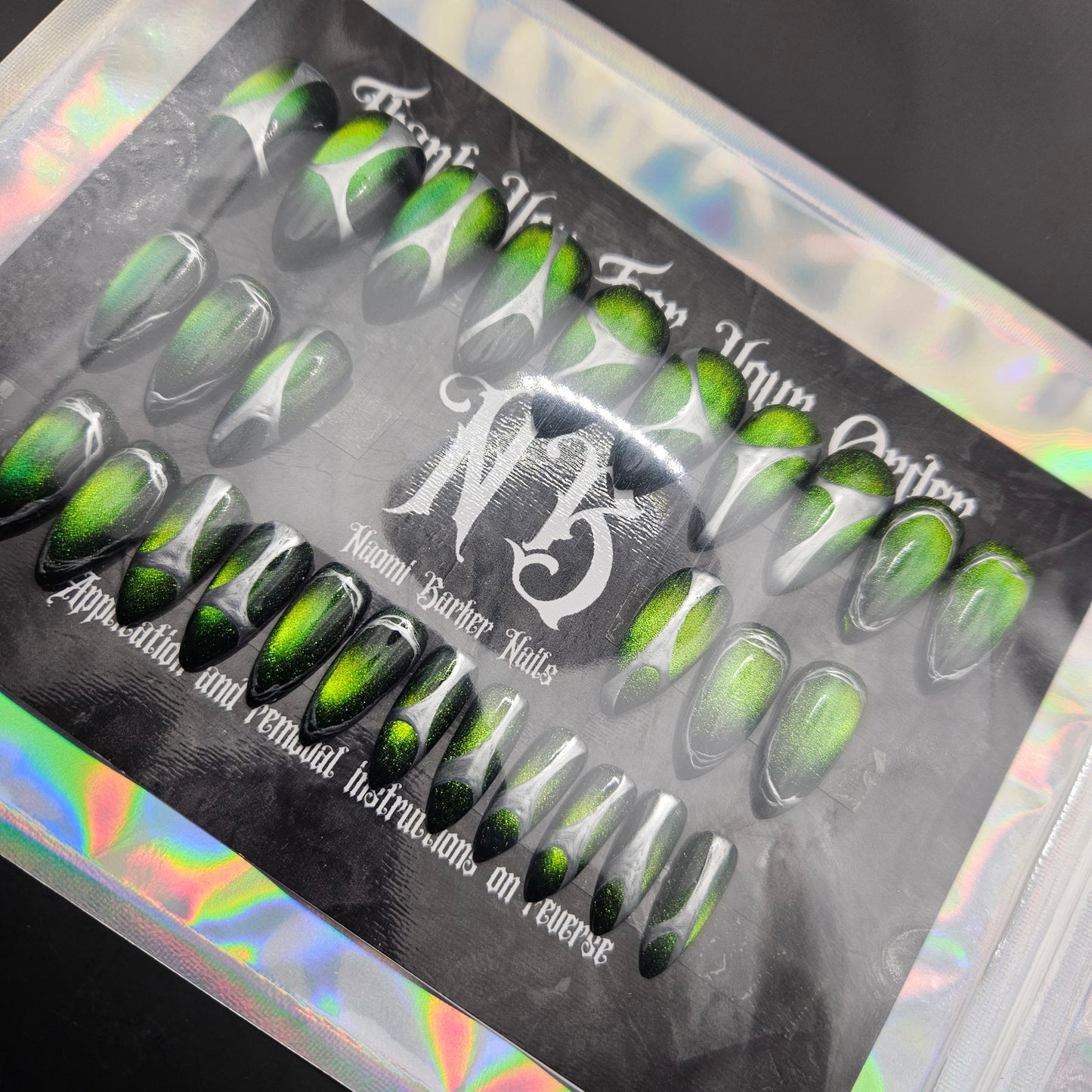 24 Set - Green Cat Eye, Silver Details